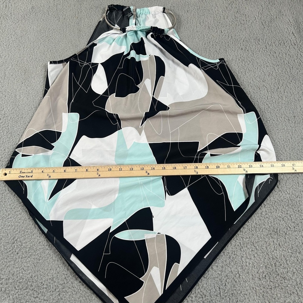 Alfani Shirt Womens Large Black Mint Beige Halter Handkerchief Hem Abstract - Picture 12 of 13